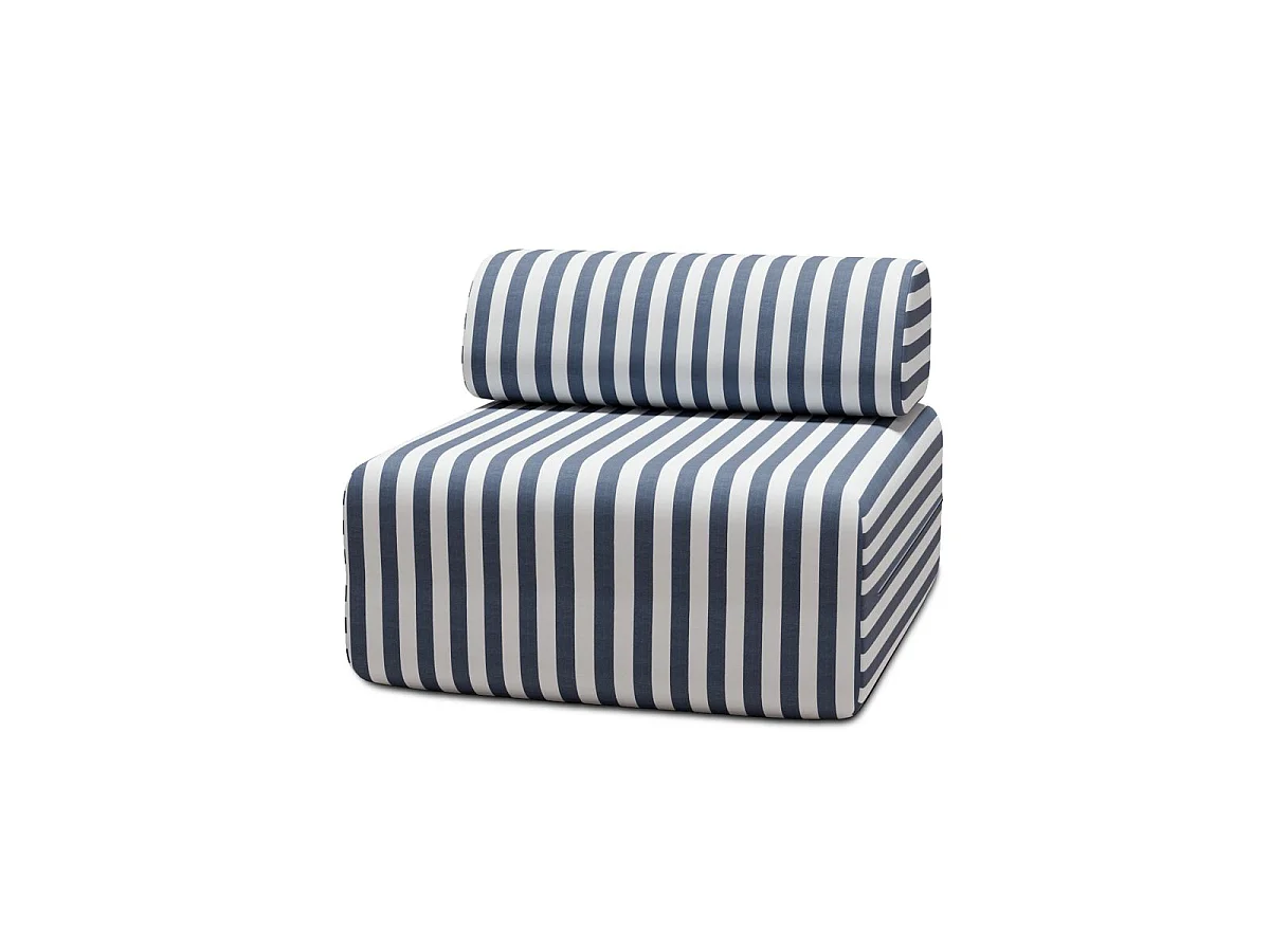 Gestreepte buitenfauteuil, wit en donkerblauw