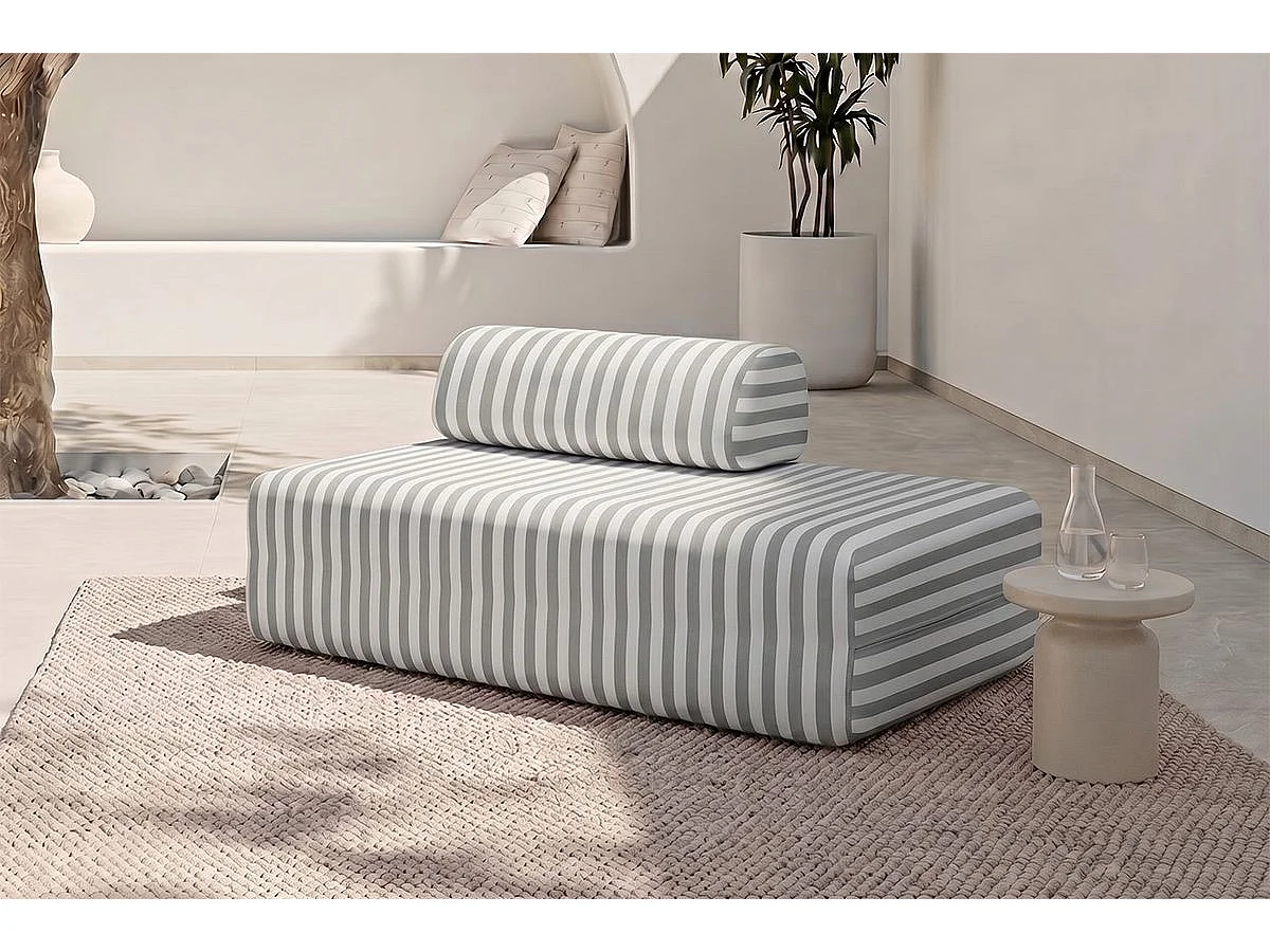 Canapé 2 places modulable - Tissu extérieur à rayures, blanc et gris