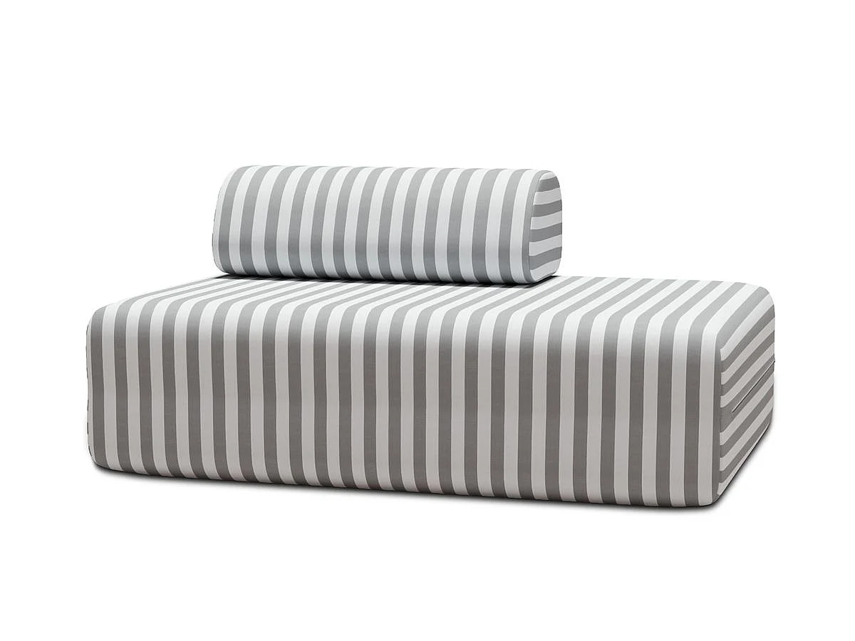 Canapé 2 places modulable - Tissu extérieur à rayures, blanc et gris