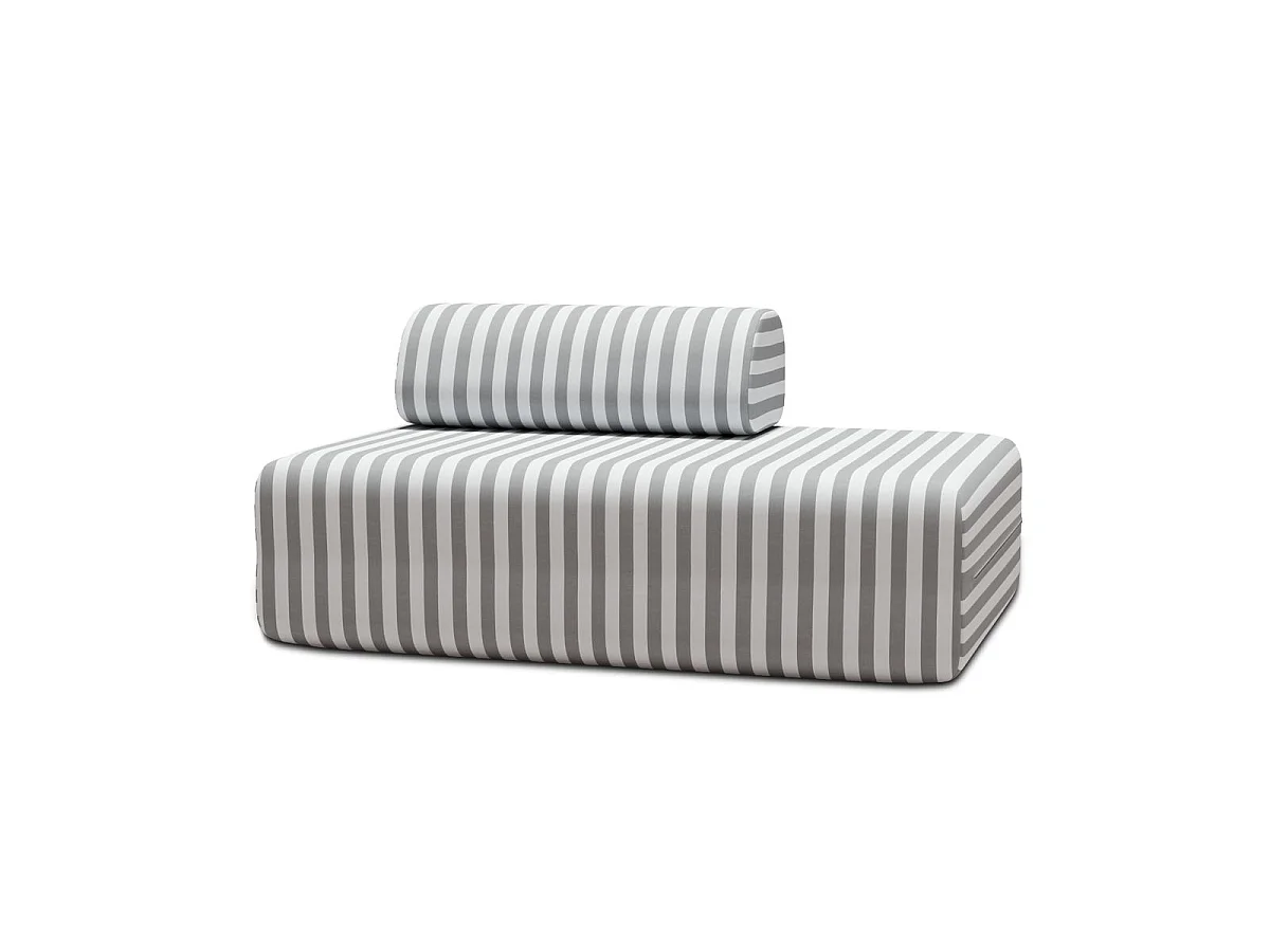 Canapé 2 places modulable - Tissu extérieur à rayures, blanc et gris