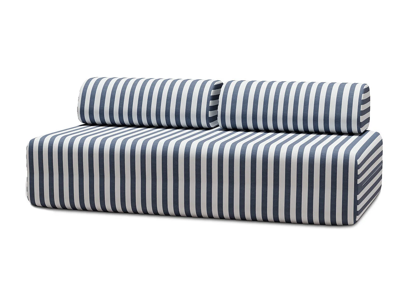 Canapé 3 places modulable - Tissu extérieur à rayures, blanc et bleu foncé