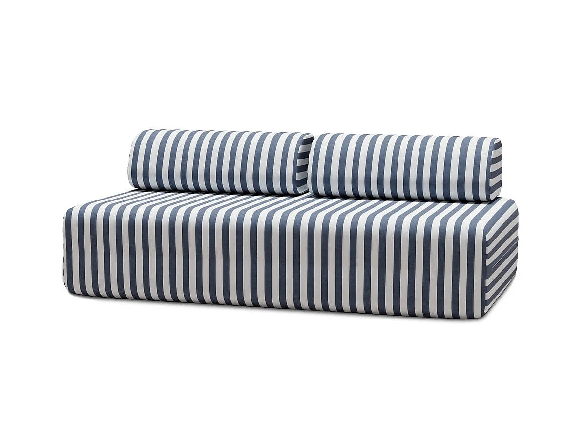 Canapé 3 places modulable - Tissu extérieur à rayures, blanc et bleu foncé