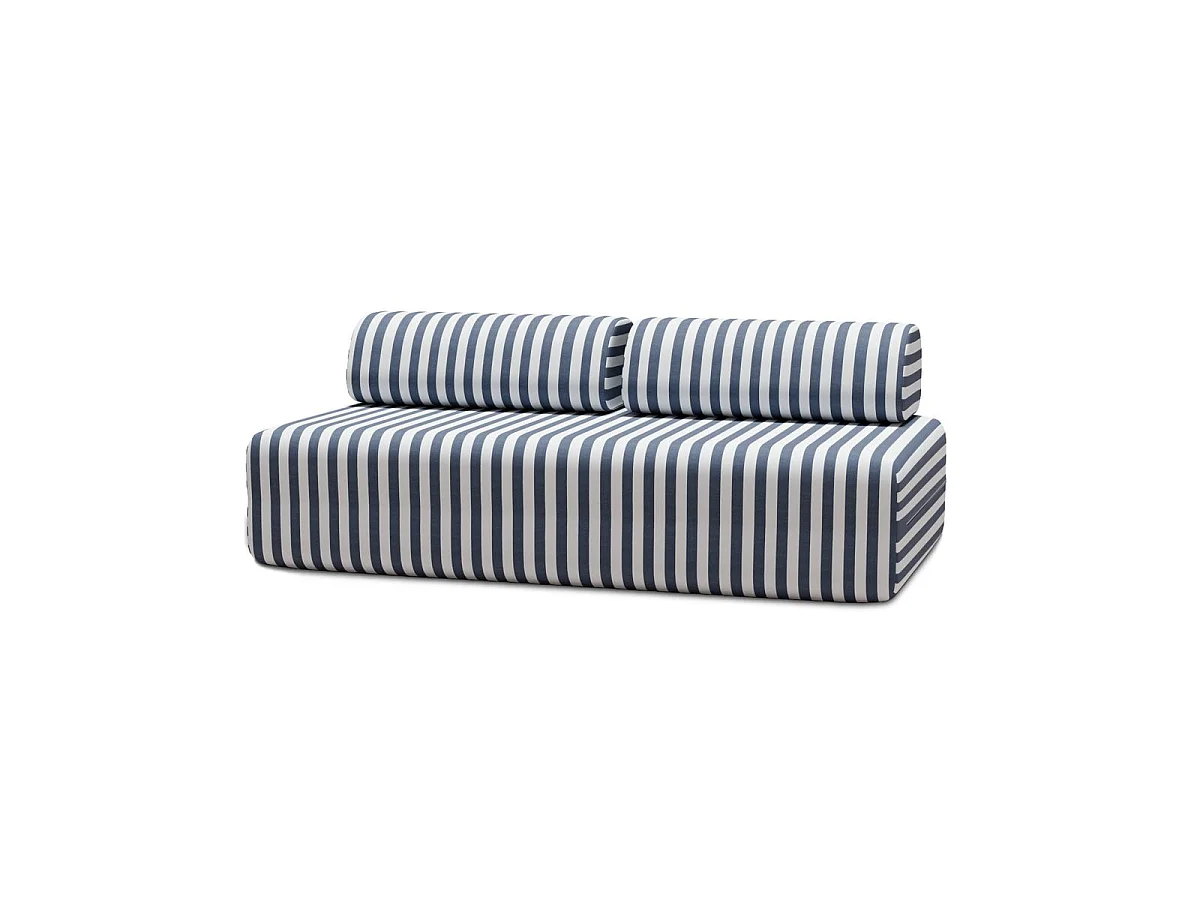 Canapé 3 places modulable - Tissu extérieur à rayures, blanc et bleu foncé