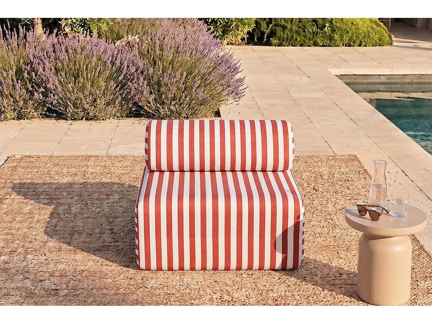 Fauteuil modulable - Tissu extérieur à rayures, blanc et rouge