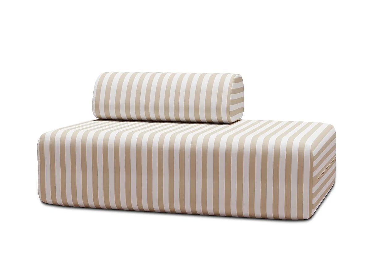 Canapé 2 places modulable - Tissu extérieur à rayures, blanc et beige