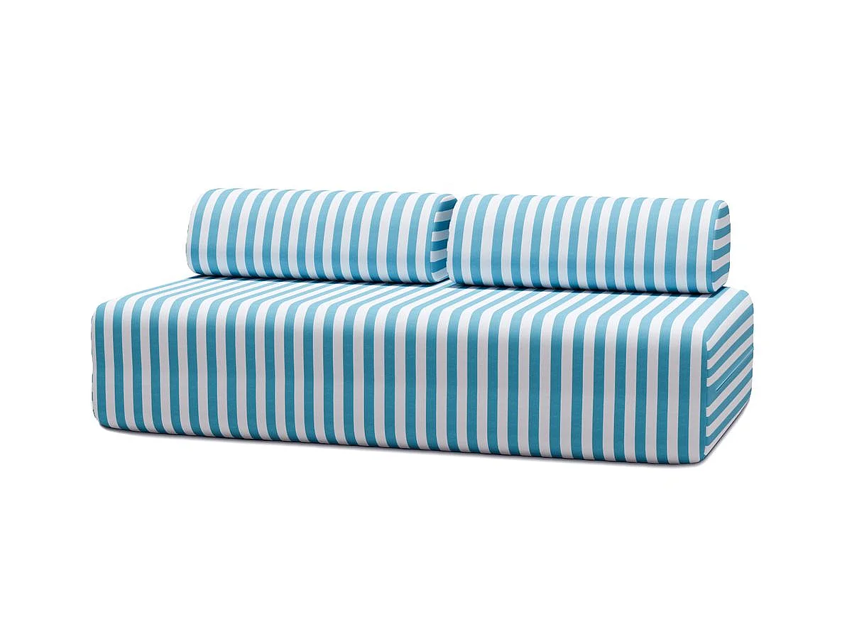 Canapé 3 places modulable - Tissu extérieur à rayures, blanc et bleu