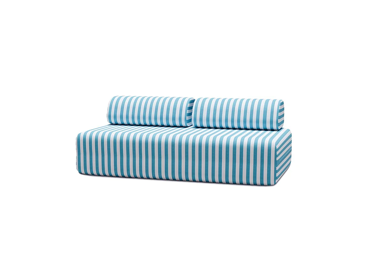 Canapé 3 places modulable - Tissu extérieur à rayures, blanc et bleu