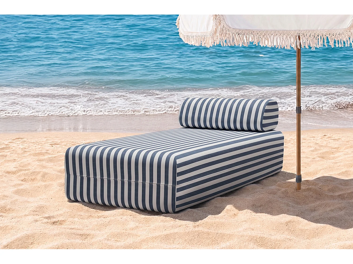 Méridienne modulable - Tissu extérieur à rayures, blanc et bleu foncé
