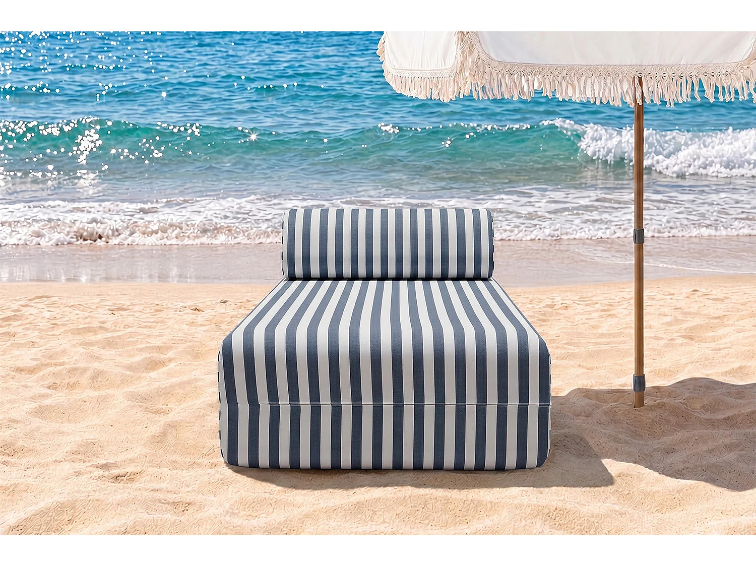 Méridienne modulable - Tissu extérieur à rayures, blanc et bleu foncé