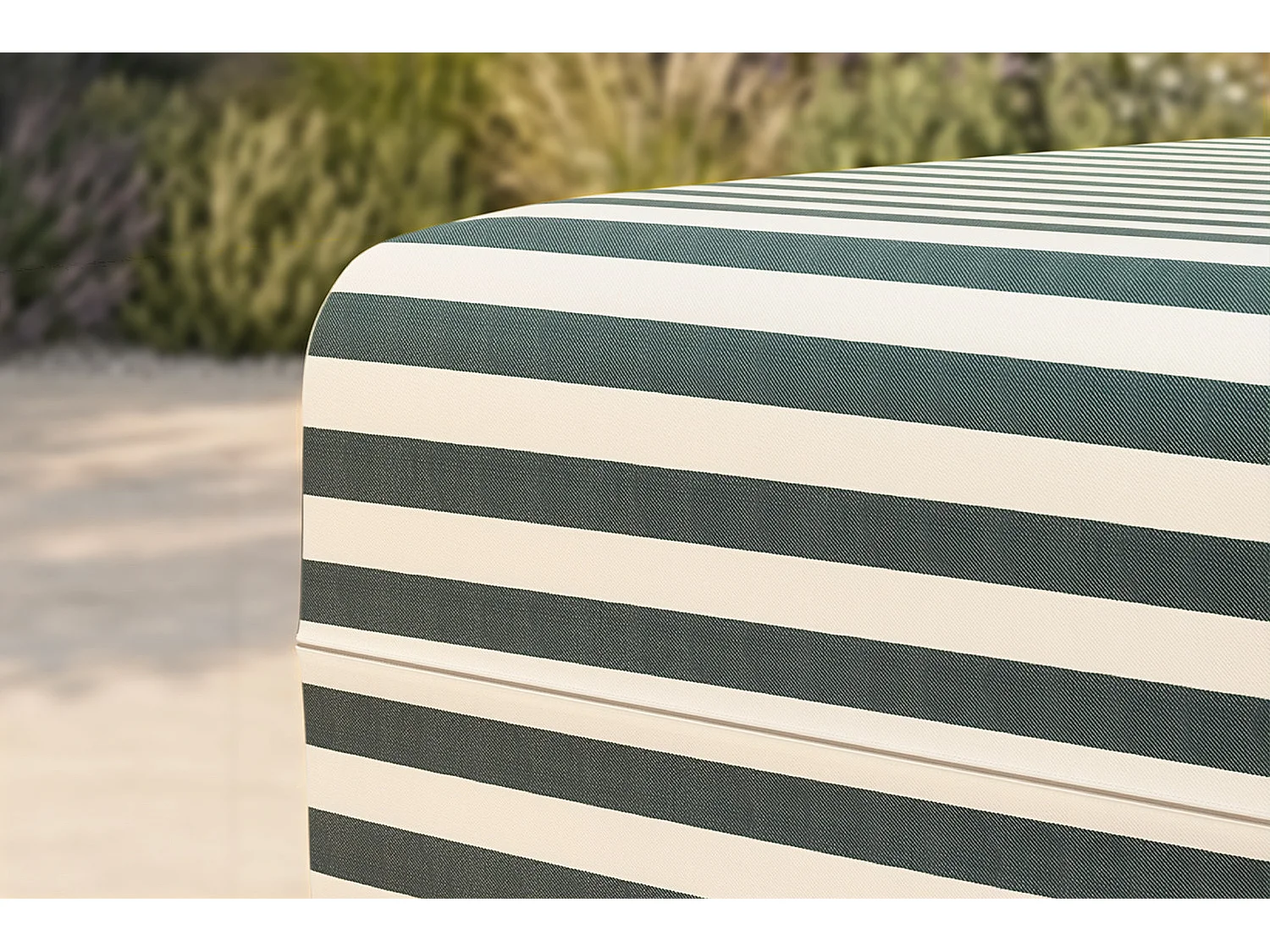 Pouf modulable - Tissu extérieur à rayures, blanc et vert foncé