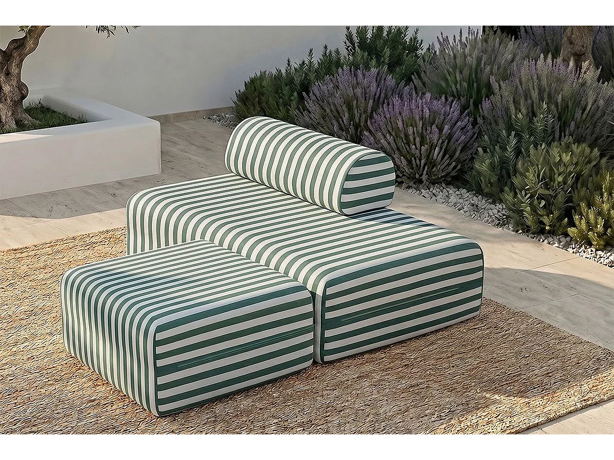 Pouf modulable - Tissu extérieur à rayures, blanc et vert foncé