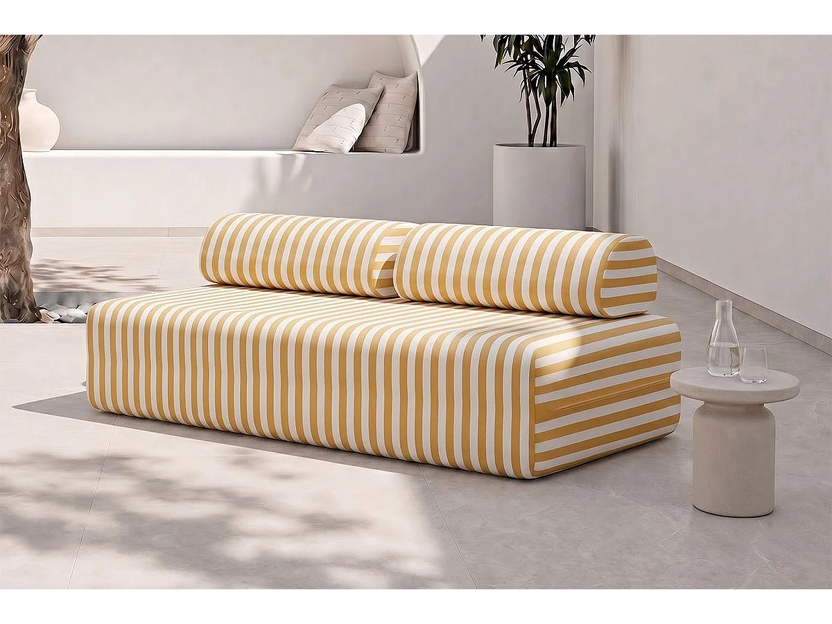 Canapé 3 places modulable - Tissu extérieur à rayures, blanc et jaune