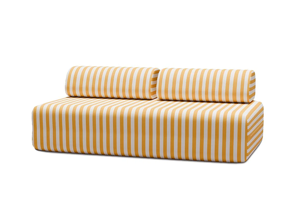 Canapé 3 places modulable - Tissu extérieur à rayures, blanc et jaune