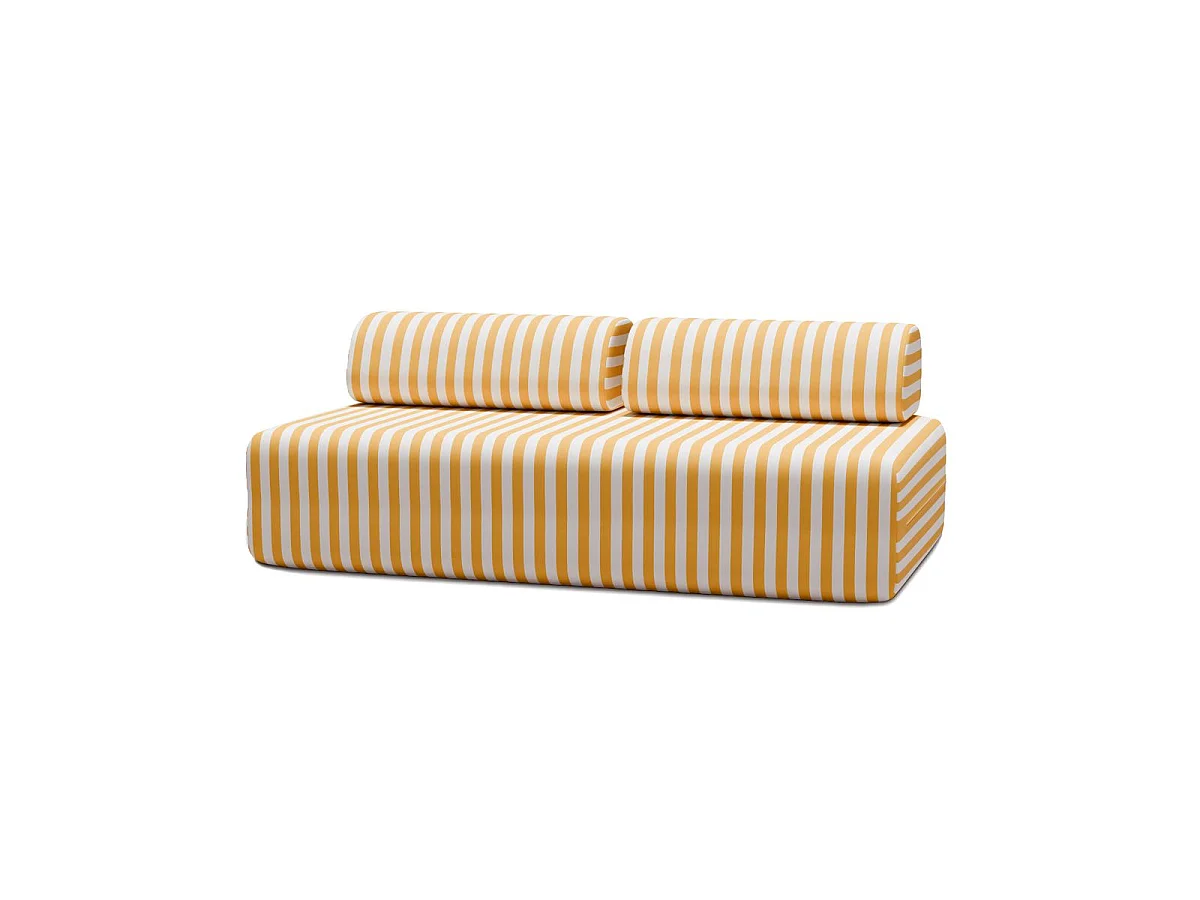 Canapé 3 places modulable - Tissu extérieur à rayures, blanc et jaune