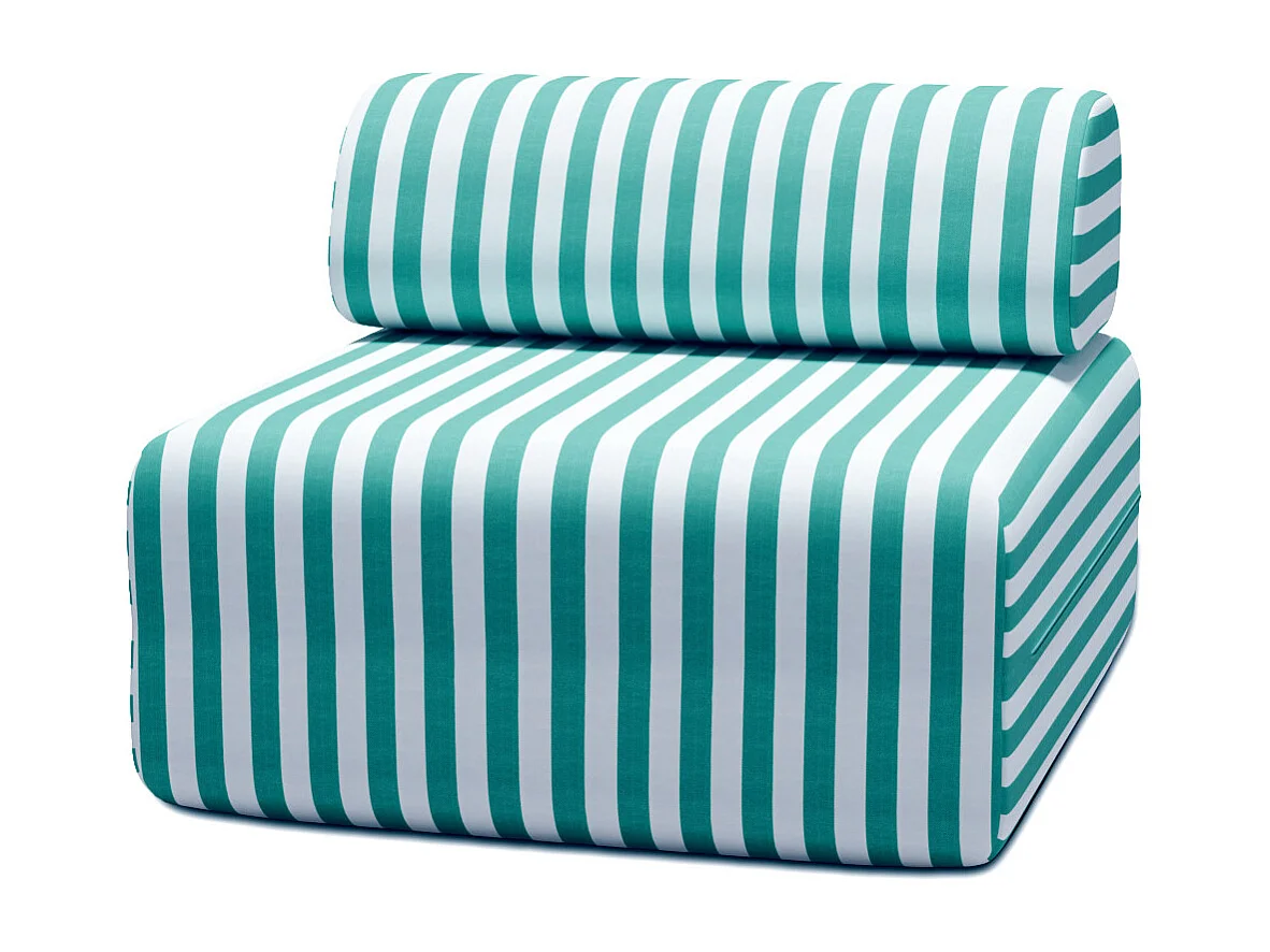 Fauteuil modulable - Tissu extérieur à rayures, blanc et bleu turquoise