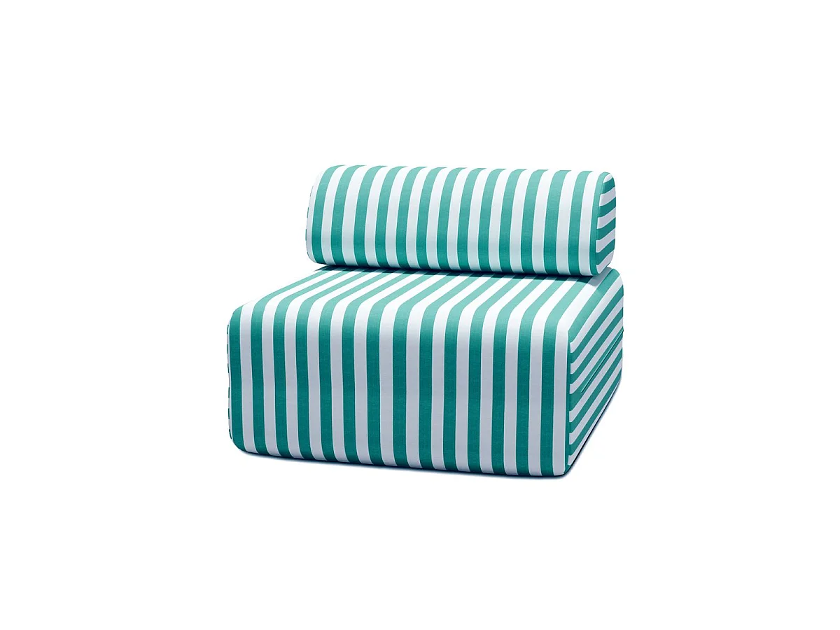 Gestreepte buitenfauteuil, wit en turquoiseblauw