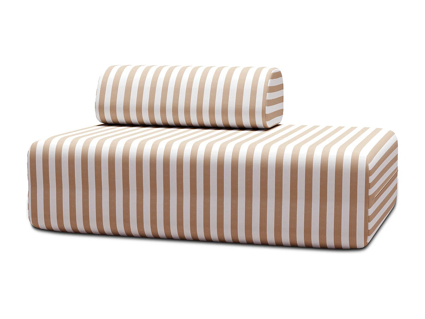 Canapé 2 places modulable - Tissu extérieur à rayures, blanc et marron