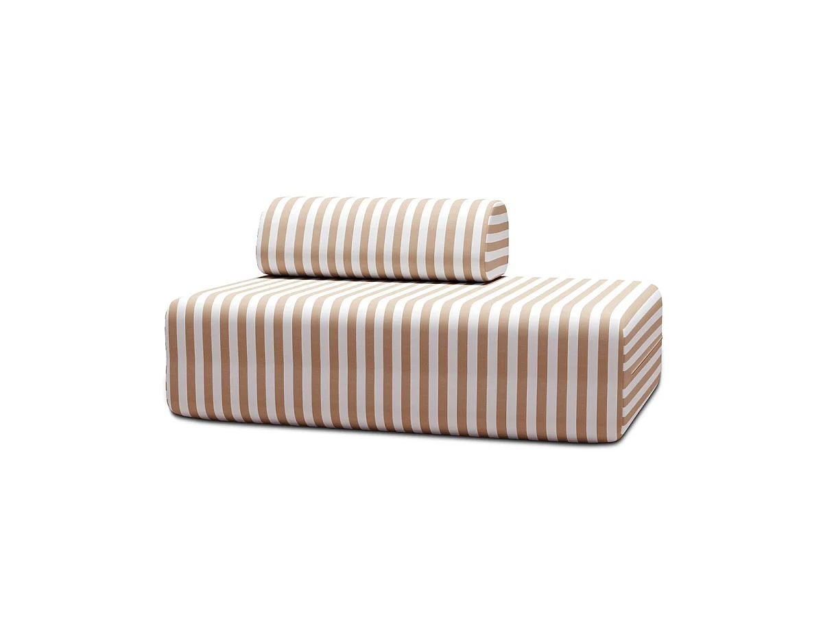 Canapé 2 places modulable - Tissu extérieur à rayures, blanc et marron