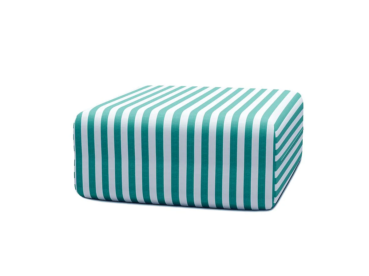 Pouf modulable - Tissu extérieur à rayures, blanc et bleu turquoise