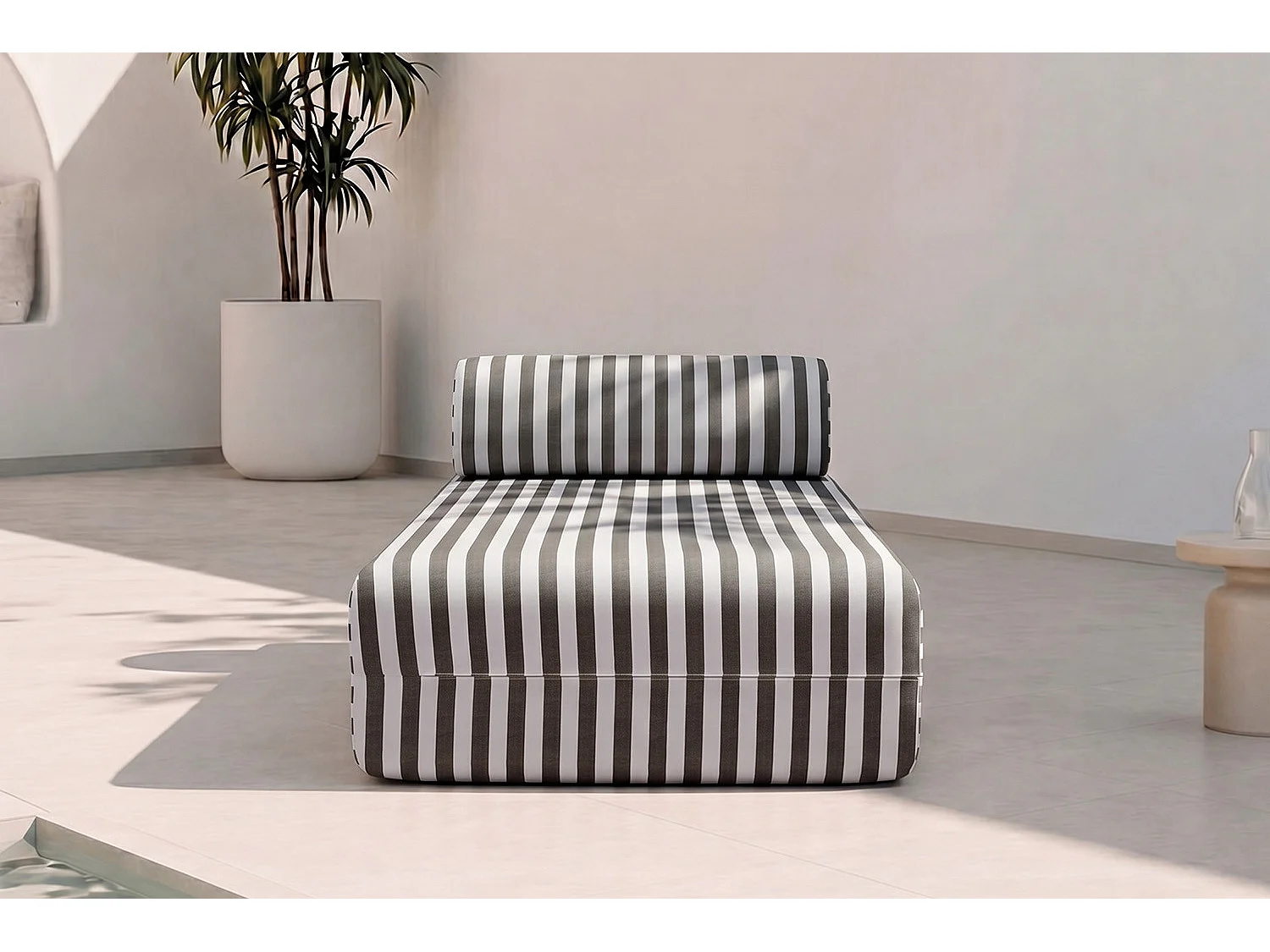 Méridienne modulable - Tissu extérieur à rayures, blanc et gris anthracite