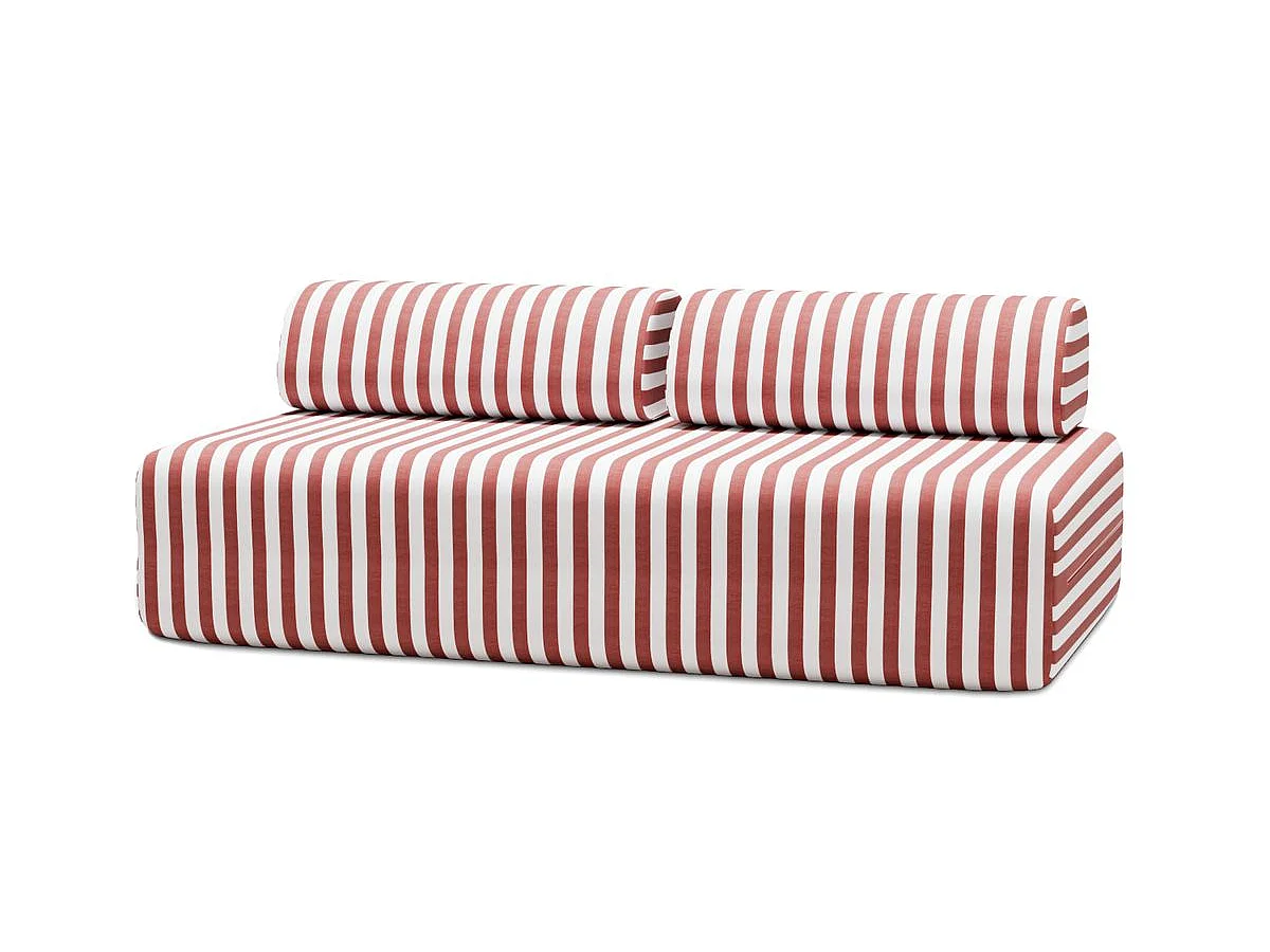 Canapé 3 places modulable - Tissu extérieur à rayures, blanc et rouge