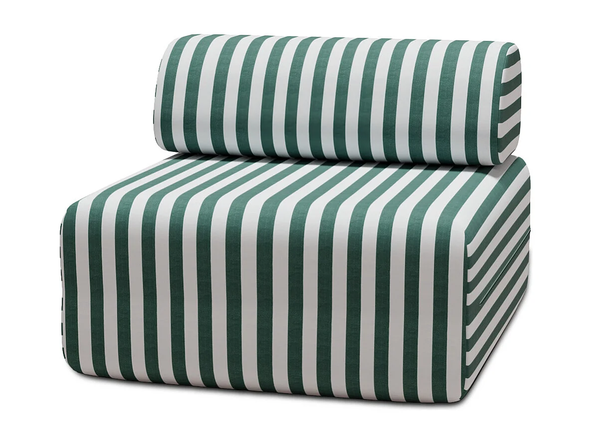 Fauteuil modulable - Tissu extérieur à rayures, blanc et vert foncé