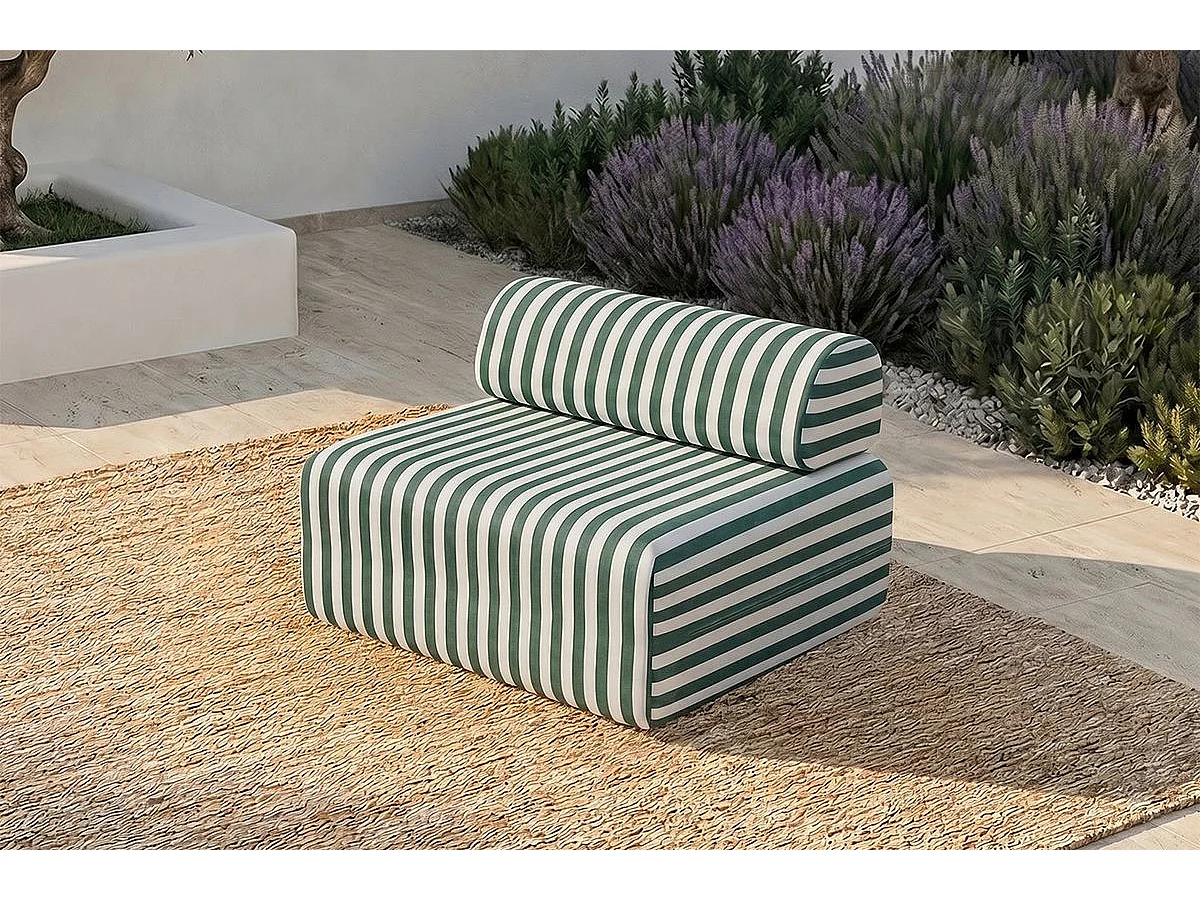 Fauteuil modulable - Tissu extérieur à rayures, blanc et vert foncé
