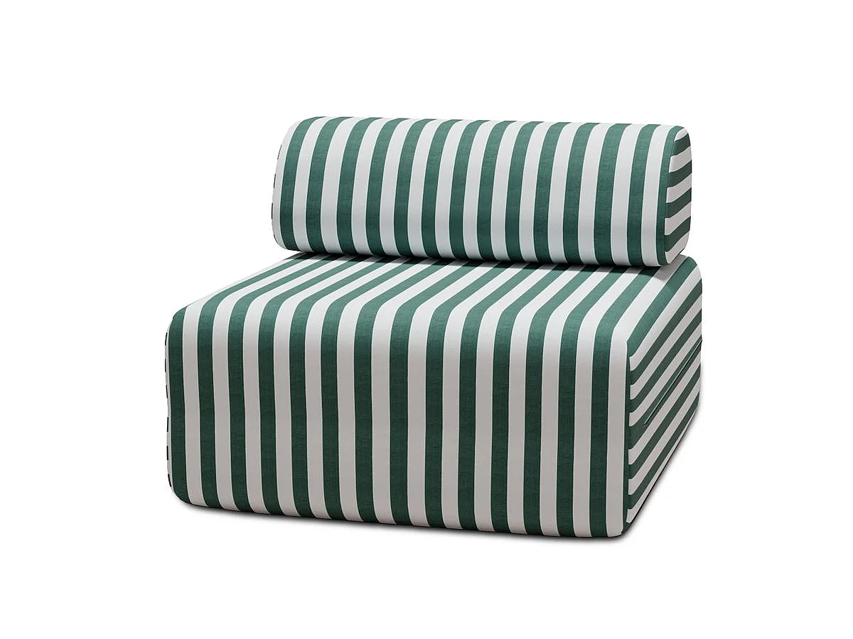 Fauteuil modulable - Tissu extérieur à rayures, blanc et vert foncé