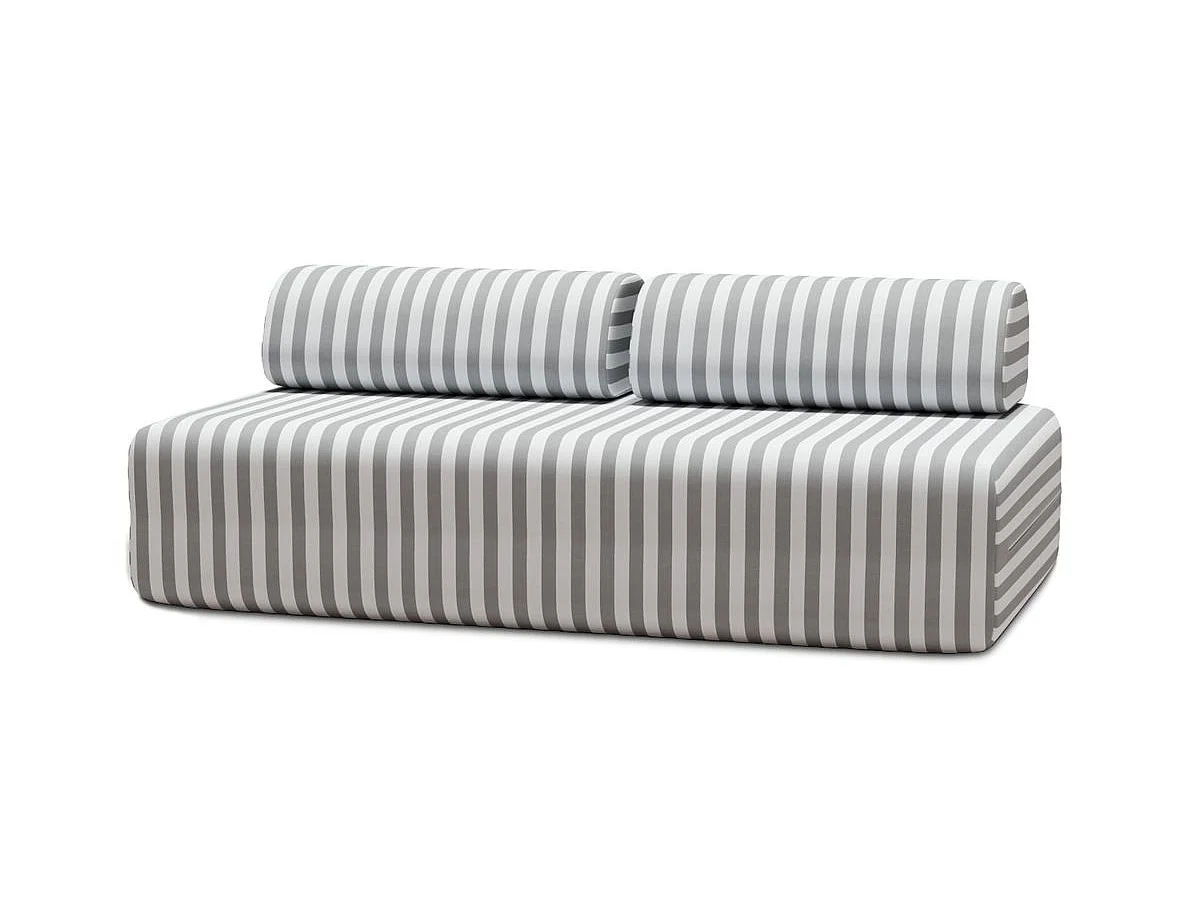 Canapé 3 places modulable - Tissu extérieur à rayures, blanc et gris