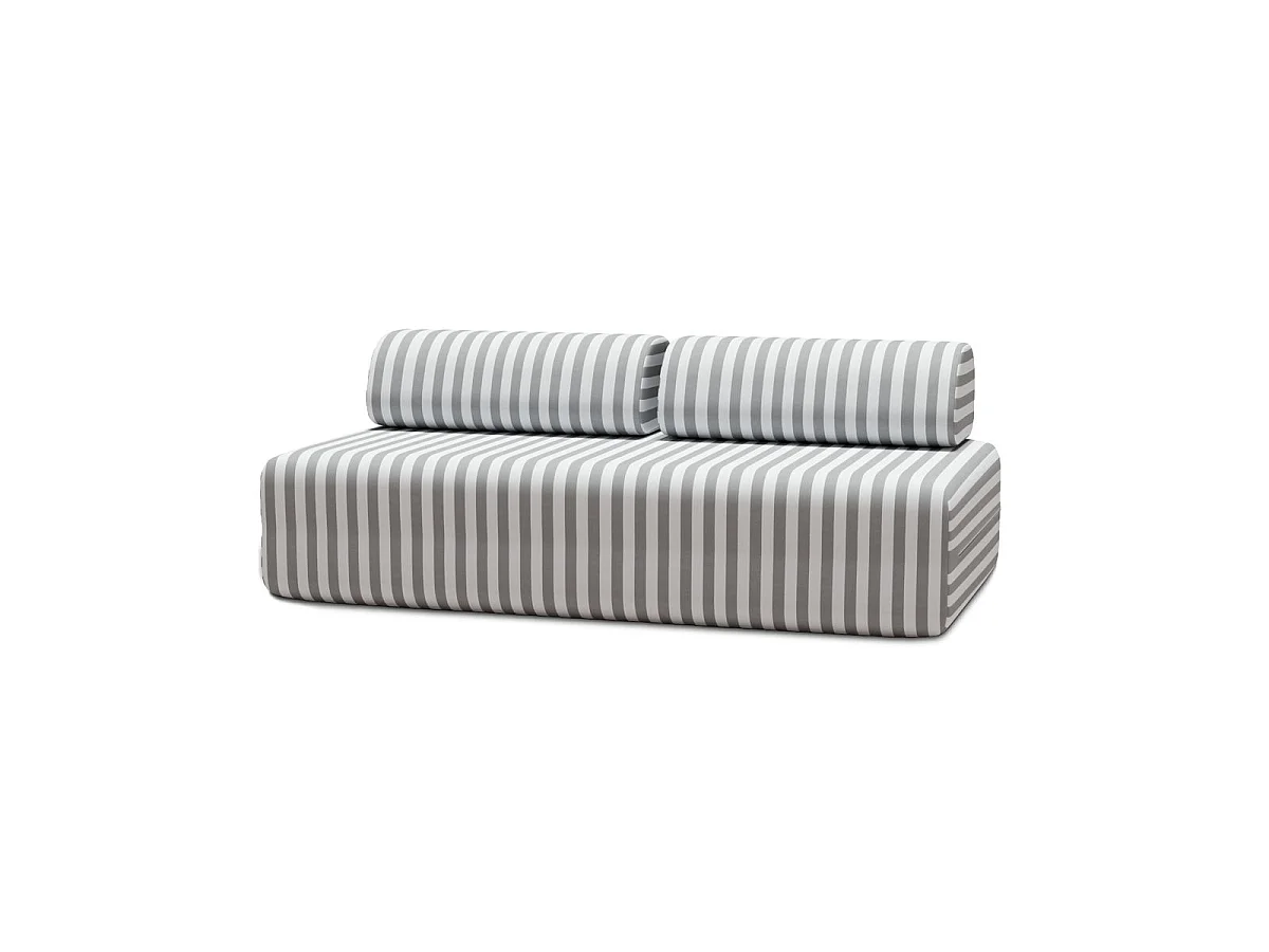 Canapé 3 places modulable - Tissu extérieur à rayures, blanc et gris