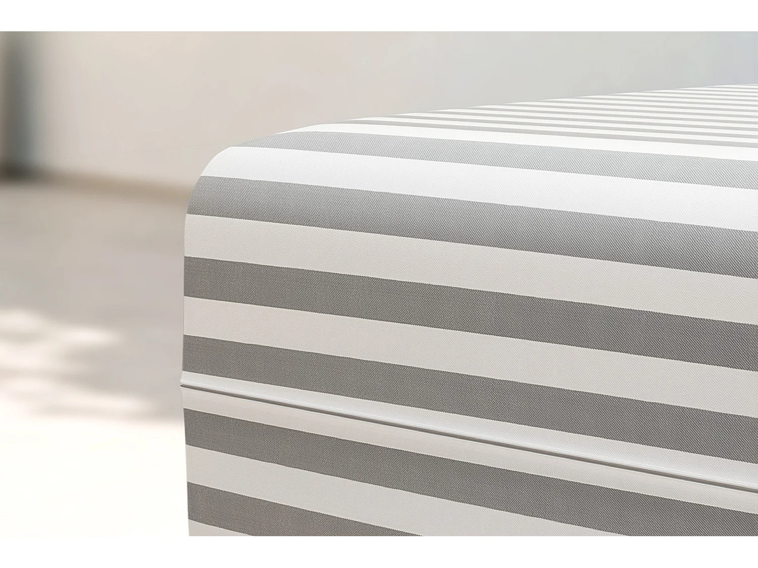 Pouf modulable - Tissu extérieur à rayures, blanc et gris