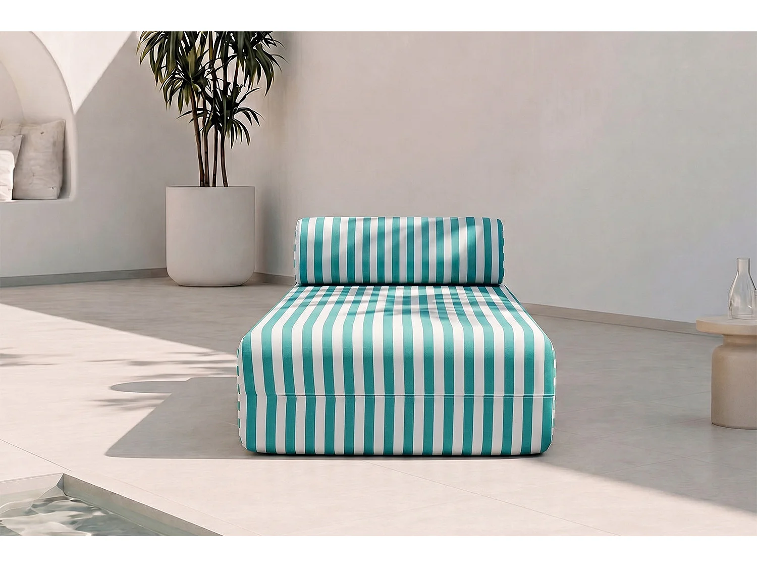 Méridienne modulable - Tissu extérieur à rayures, blanc et bleu turquoise