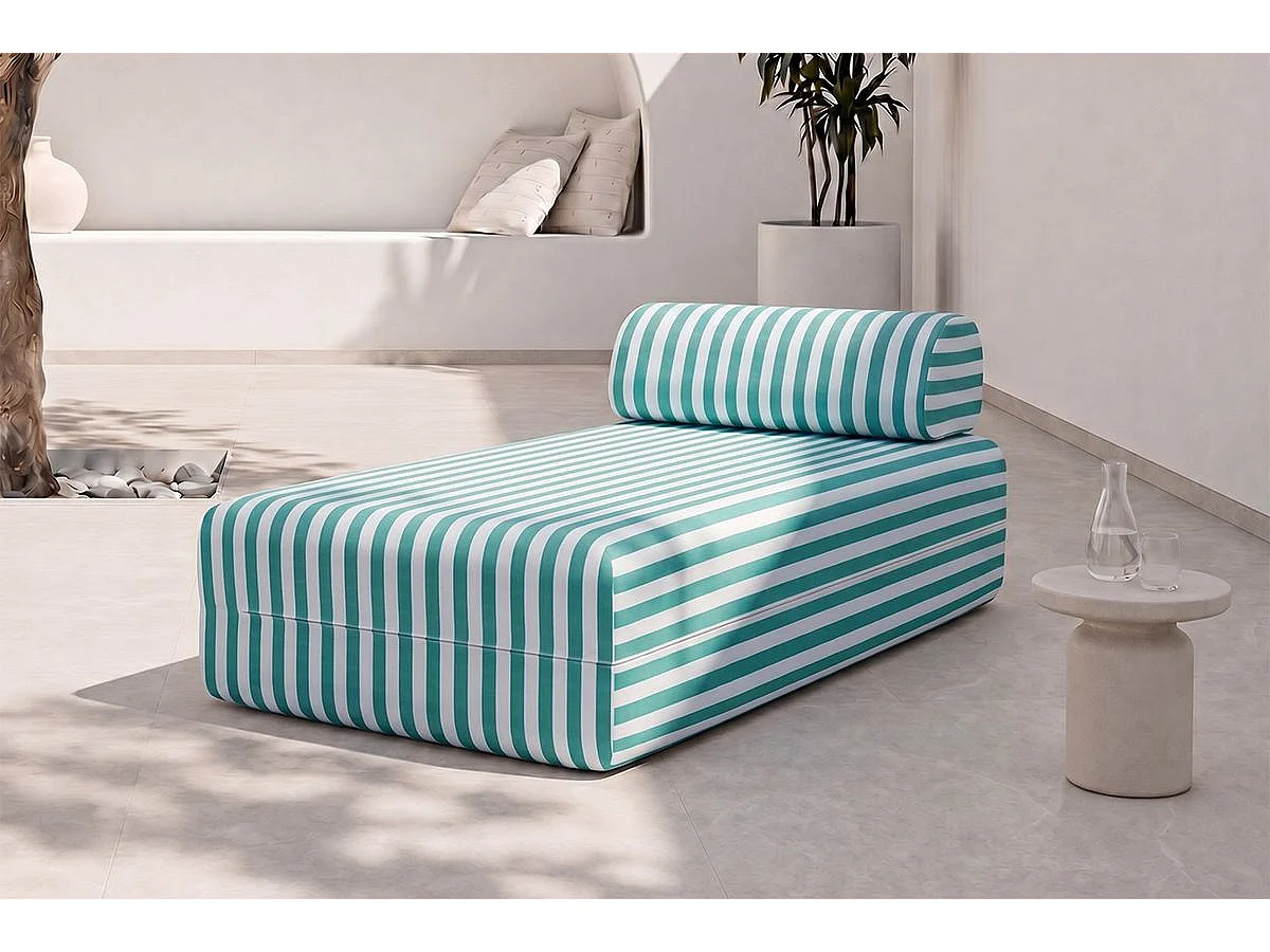 Méridienne modulable - Tissu extérieur à rayures, blanc et bleu turquoise