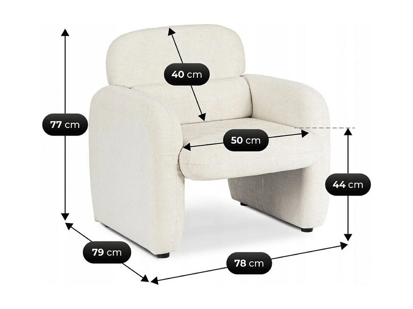 Fauteuil lounge en tissu chiné "Cozmo" - 78 x 79 x 77 cm - Crème