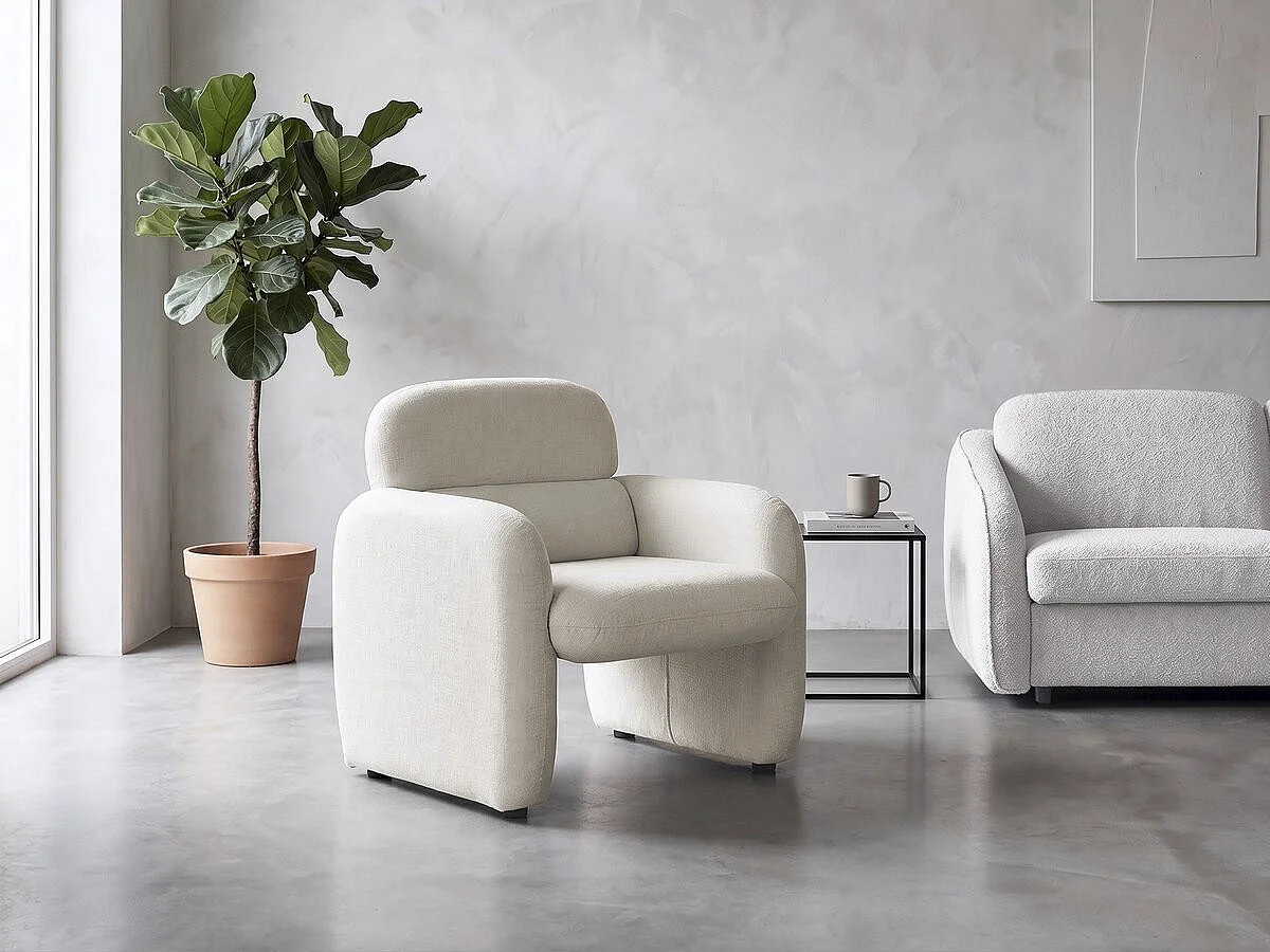 Fauteuil lounge en tissu chiné "Cozmo" - 78 x 79 x 77 cm - Crème
