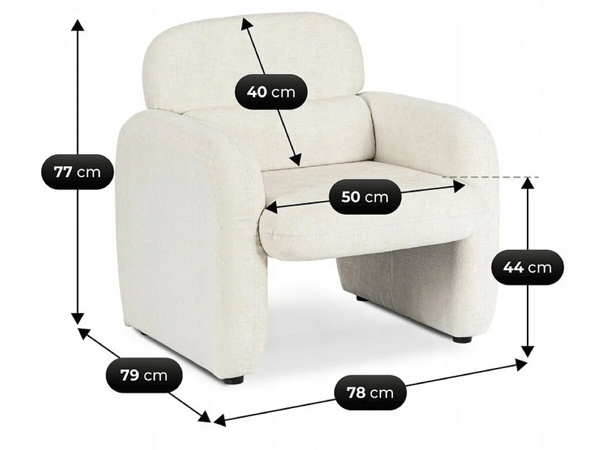 Fauteuil lounge en tissu chiné "Cozmo" - 78 x 79 x 77 cm - Crème