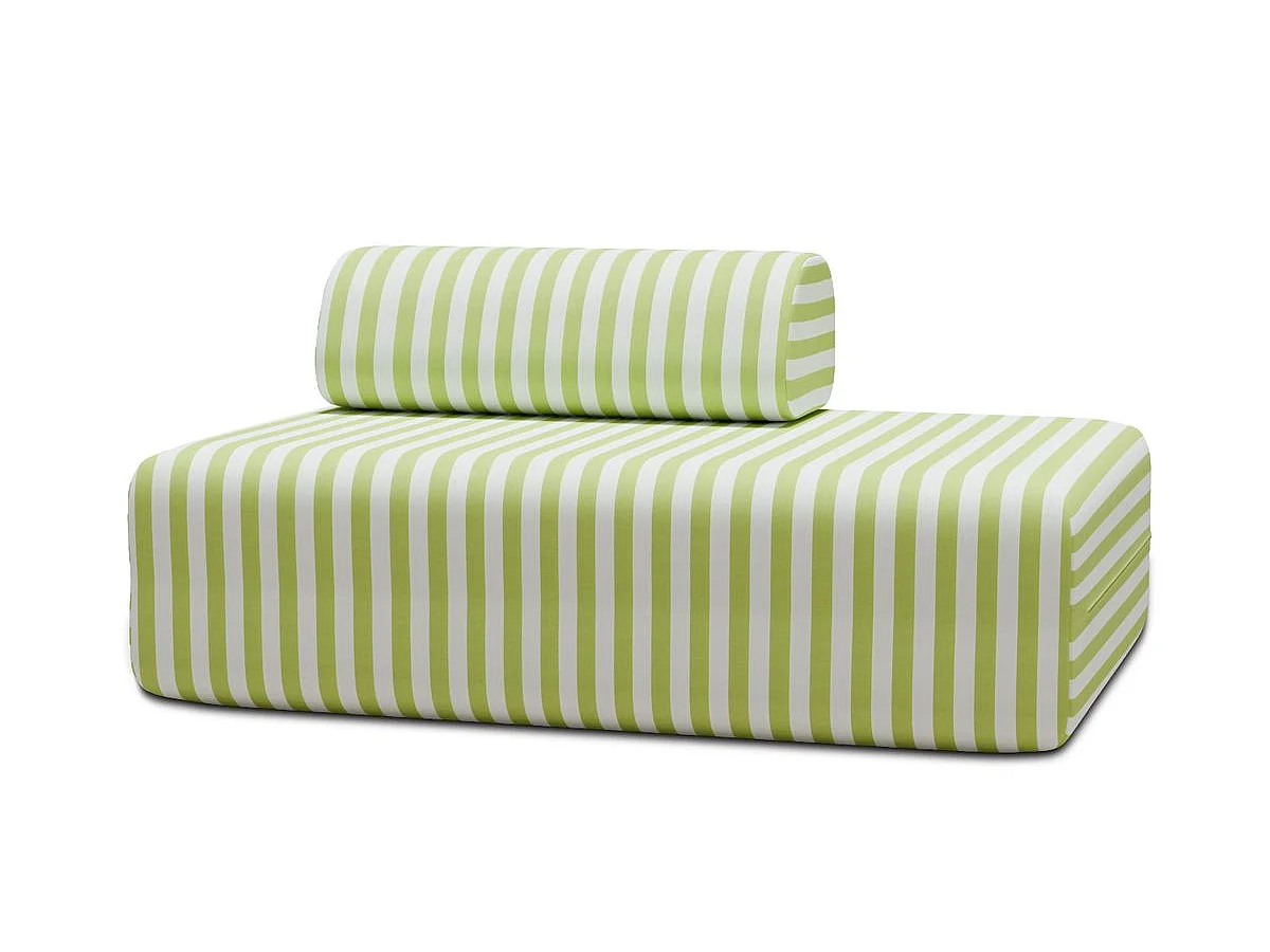 Canapé 2 places modulable - Tissu extérieur à rayures, blanc et vert anis