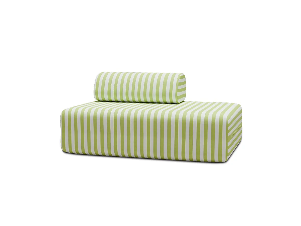 Canapé 2 places modulable - Tissu extérieur à rayures, blanc et vert anis