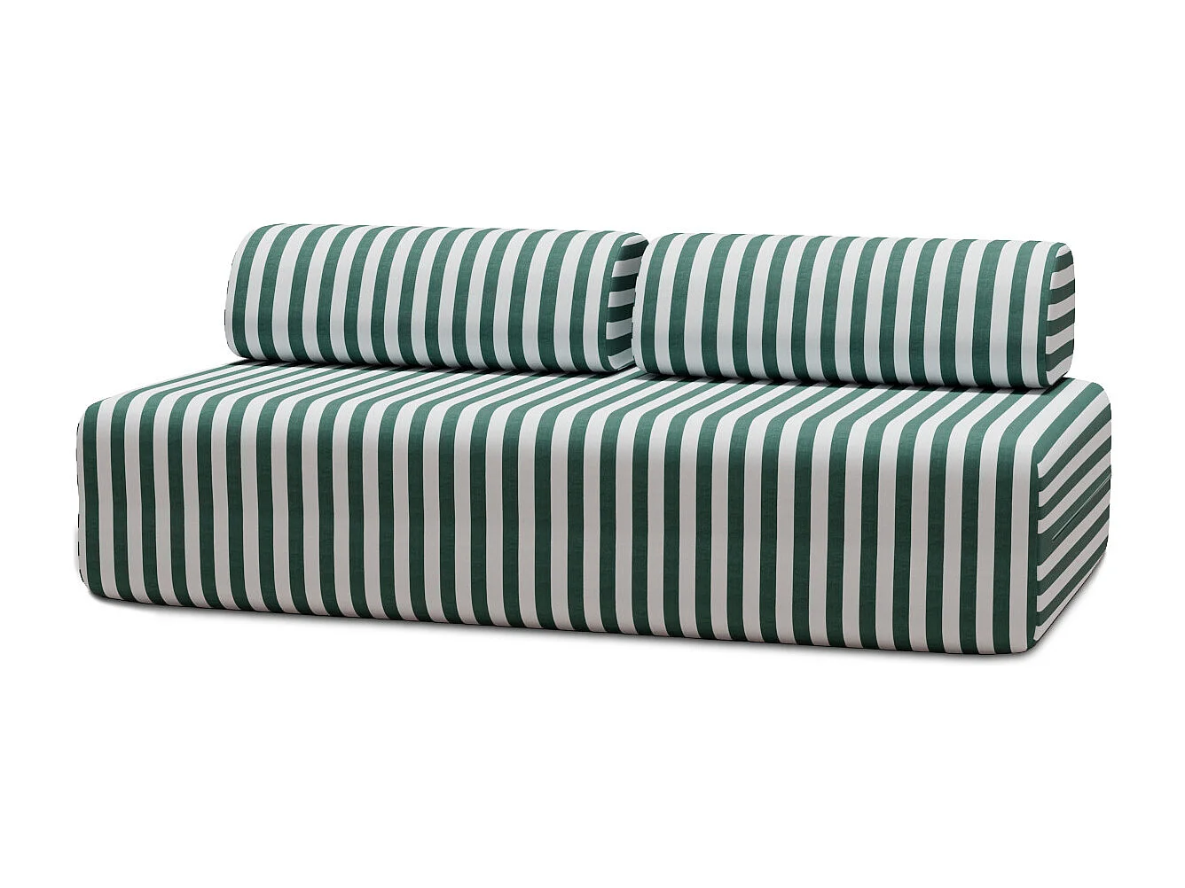 Canapé 3 places modulable - Tissu extérieur à rayures, blanc et vert foncé