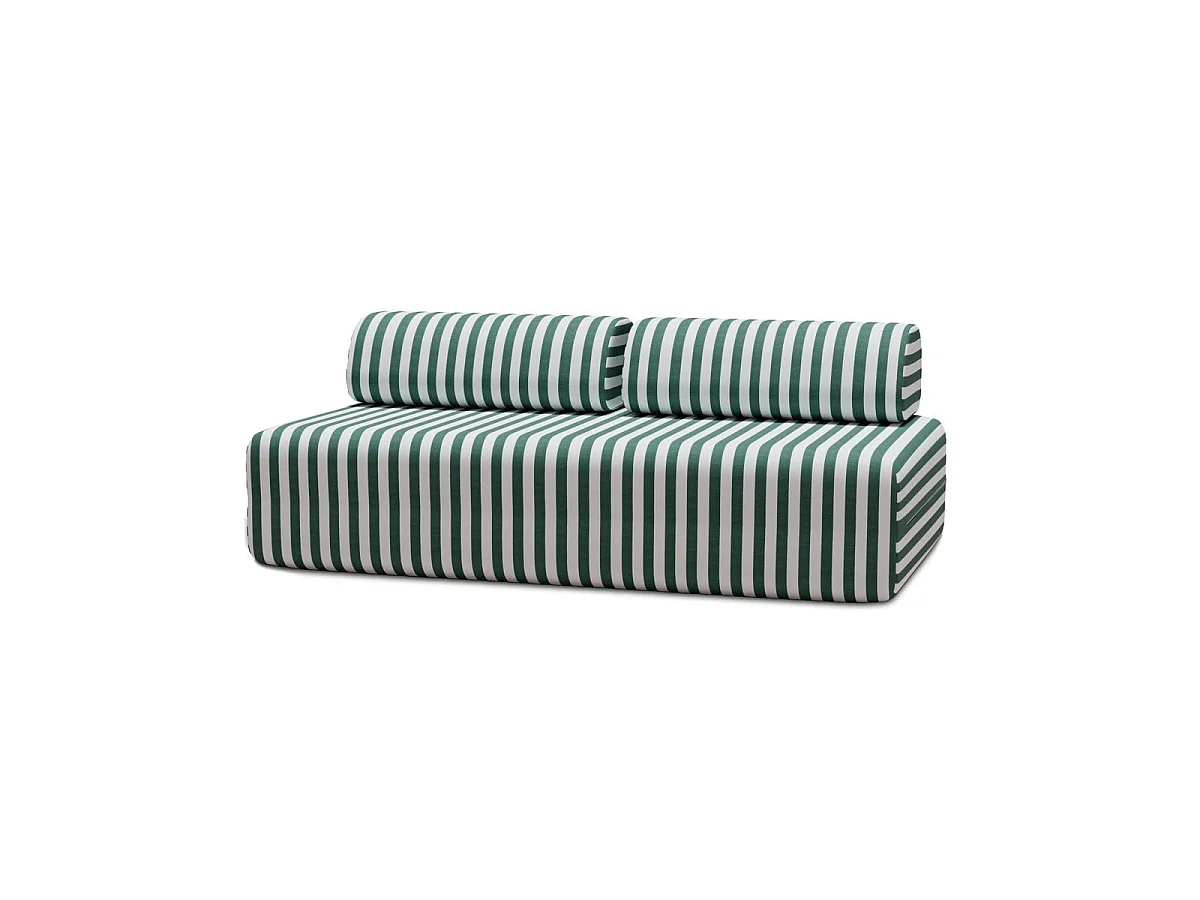 Canapé 3 places modulable - Tissu extérieur à rayures, blanc et vert foncé