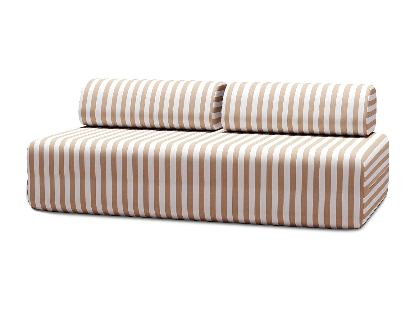 Canapé 3 places modulable - Tissu extérieur à rayures, blanc et marron
