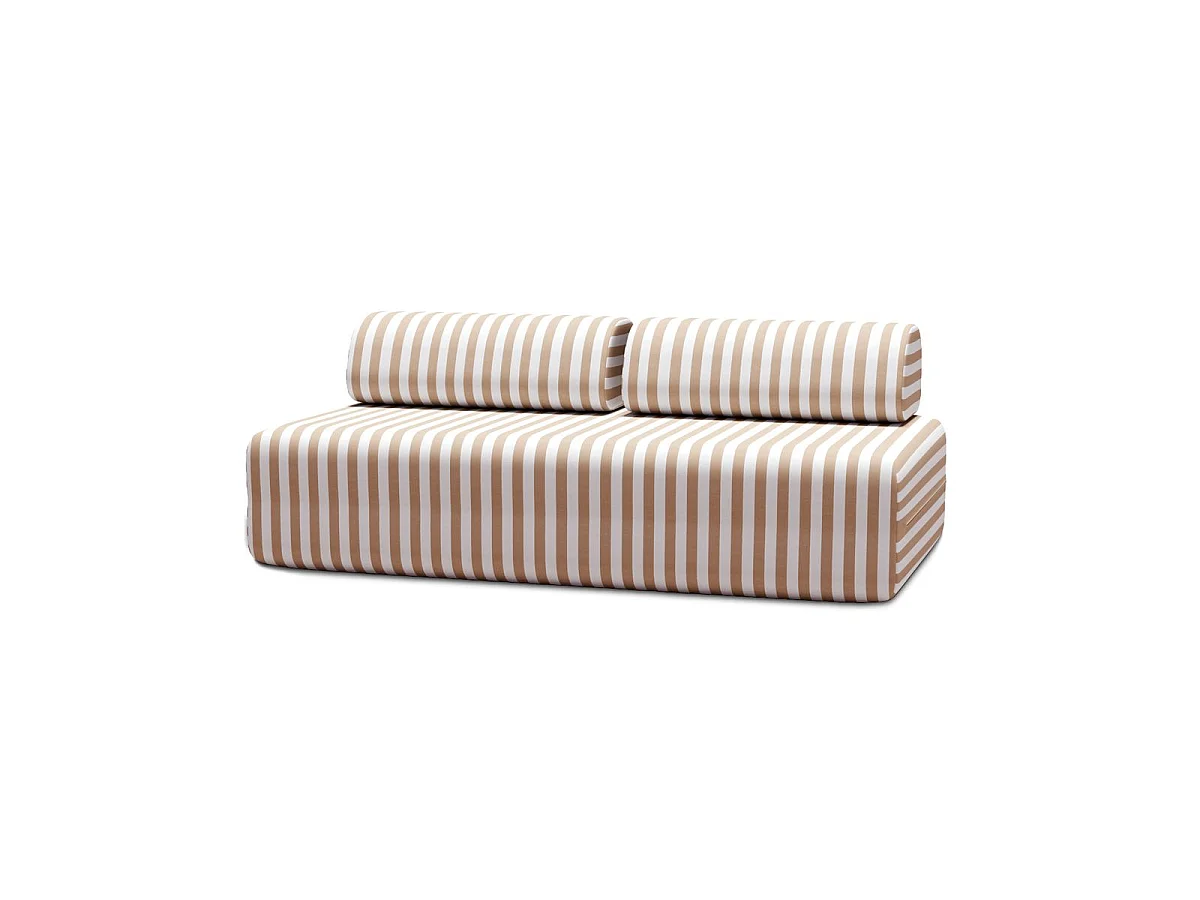 Canapé 3 places modulable - Tissu extérieur à rayures, blanc et marron