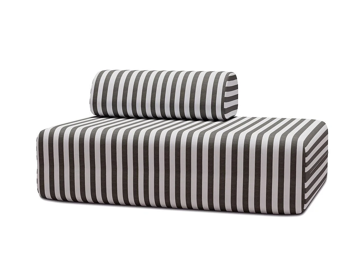Canapé 2 places modulable - Tissu extérieur à rayures, blanc et gris anthracite