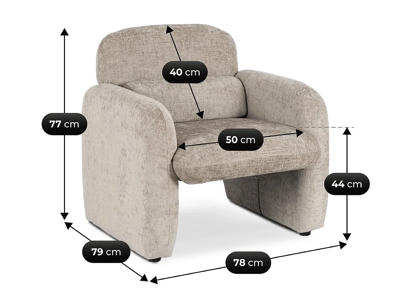 Fauteuil lounge en tissu chiné "Cozmo" - 78 x 79 x 77 cm - Beige
