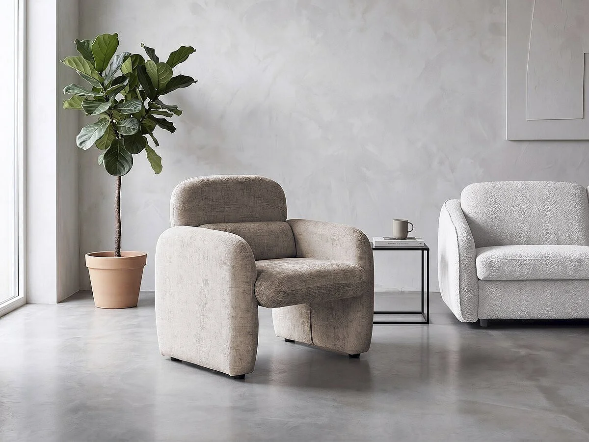 Lounge-Sessel aus meliertem Stoff "Cozmo" - 78 x 79 x 77 cm - Beige
