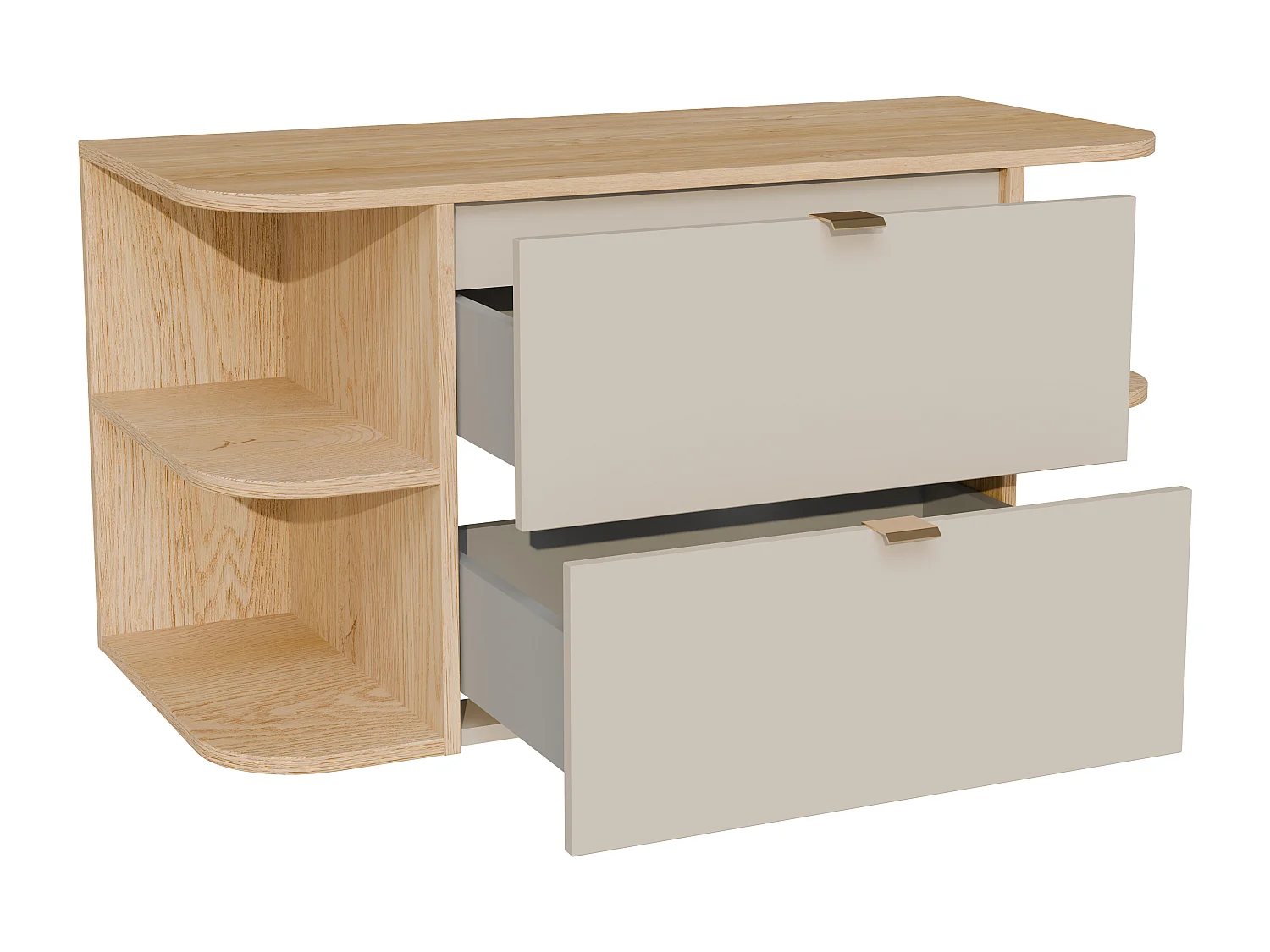 Mobile sotto lavabo sospeso con nicchie Beige e Naturale chiaro 100 cm - LAVENA