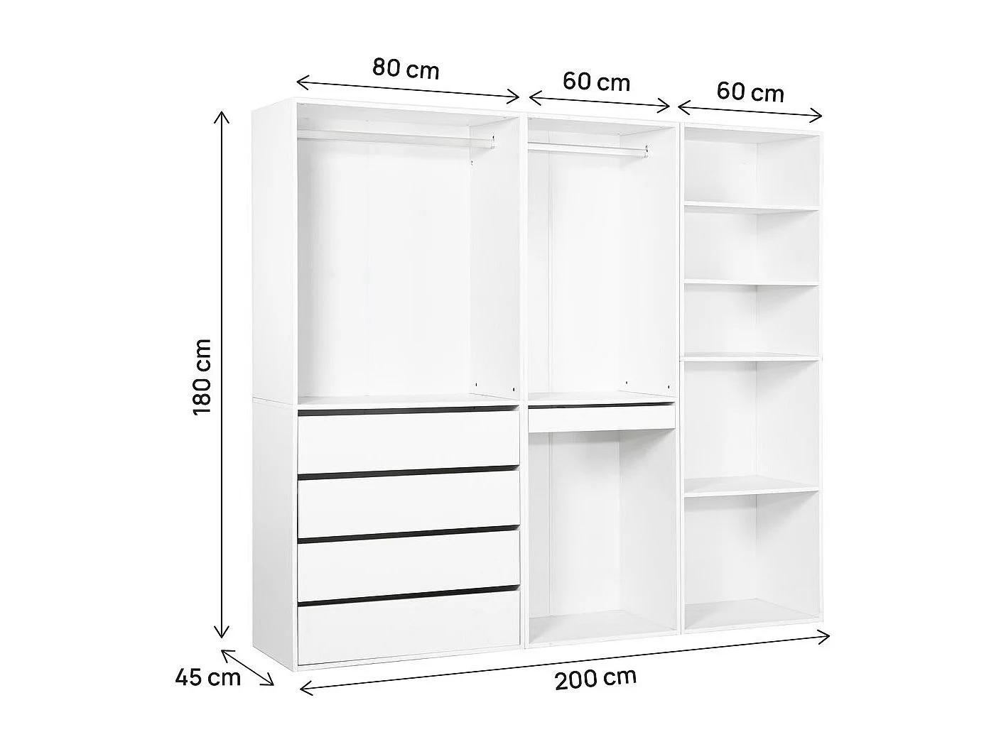 Conjunto de roupeiro modular "Opéra" - 3 unidades - Branco