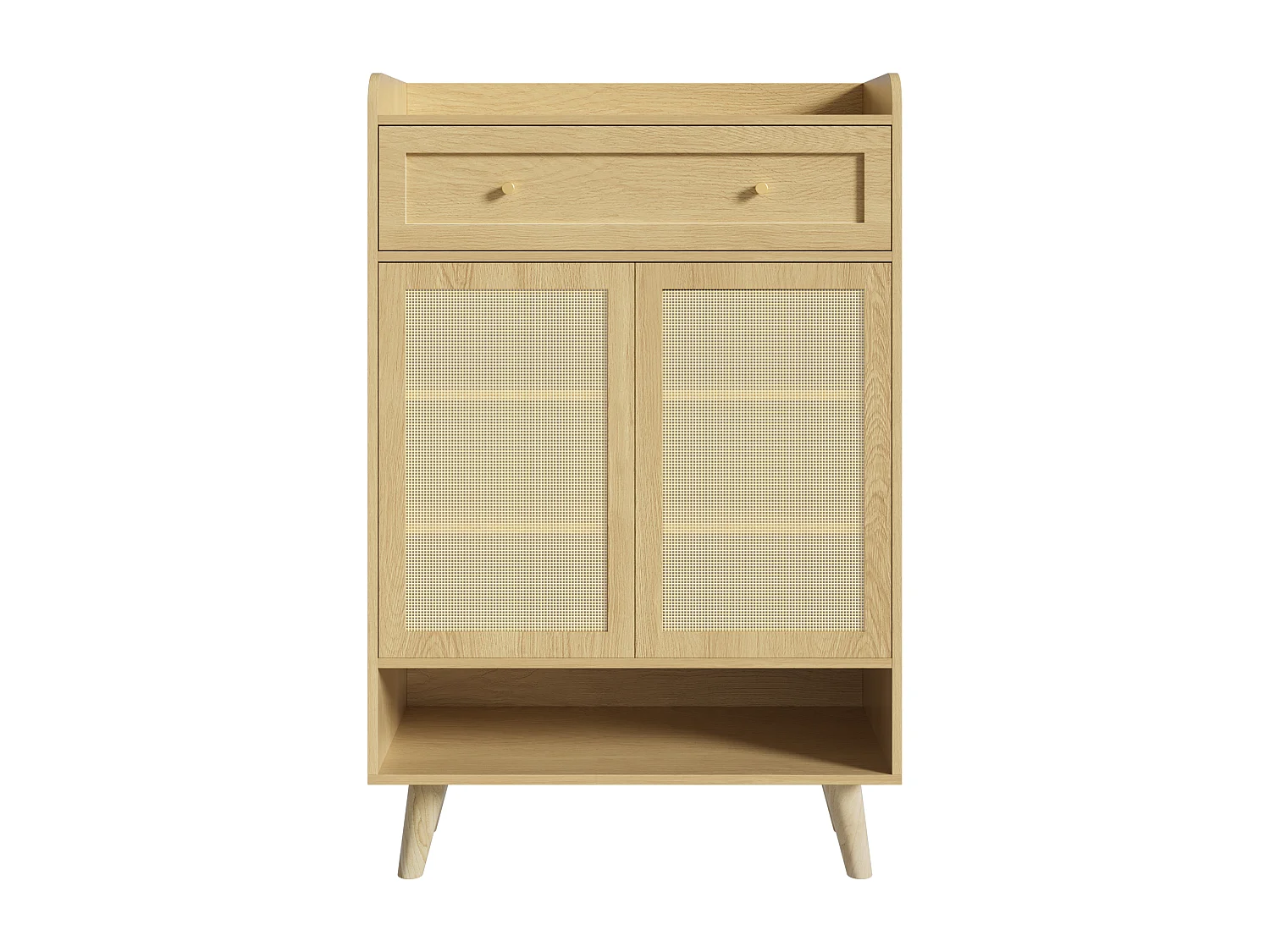 Meuble à chaussures en rotin naturel 80x35x105cm - 2 portes et 1 tiroir - panneau de particule + bois massif - Naturel