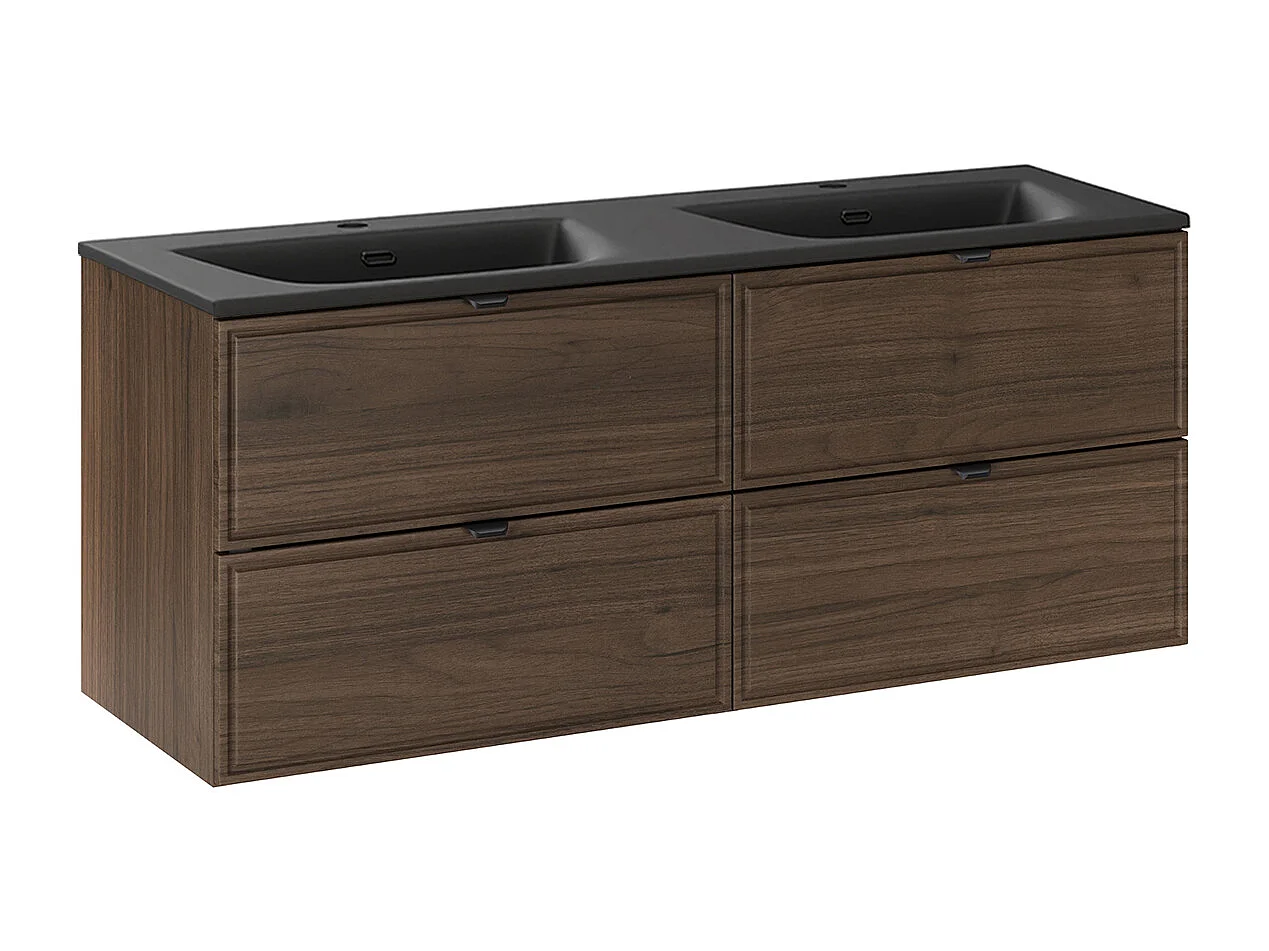 Meuble double vasque encastrée 120cm Elias Bois foncé - Vasque noire