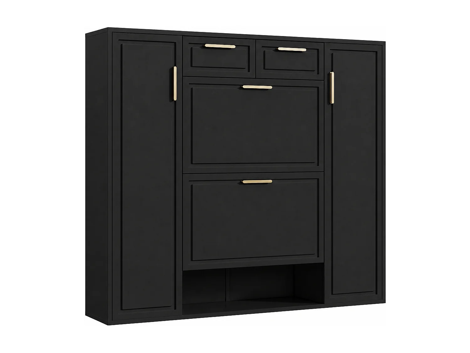 Meuble à chaussures moderne 120x24x107cm - 2 portes et 2 tiroirs - 2 portes abattants - Noir